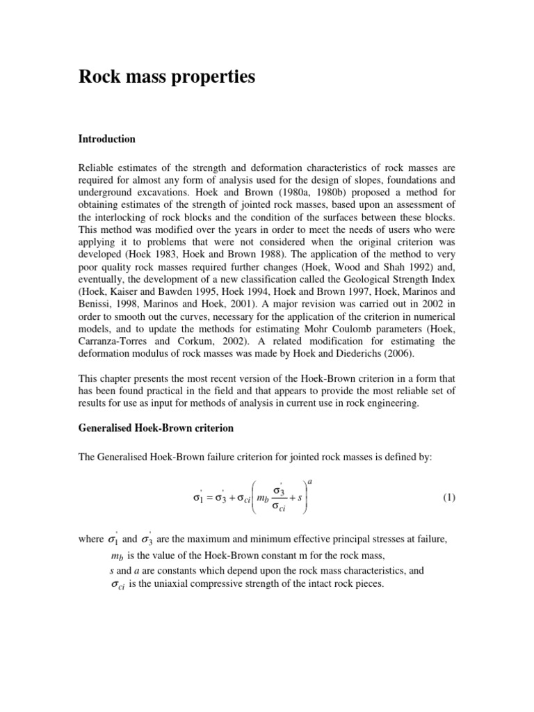 11 Rock Mass Properties | PDF | Strength Of Materials | Stress (Mechanics)