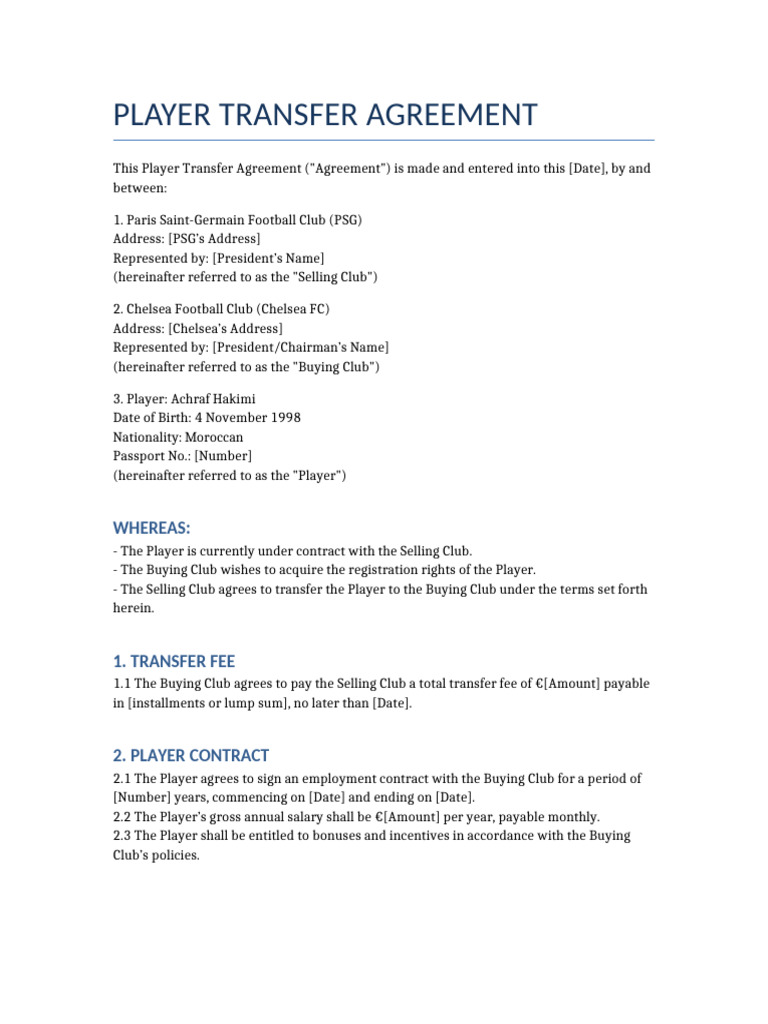 Hakimi Transfer Agreement | PDF