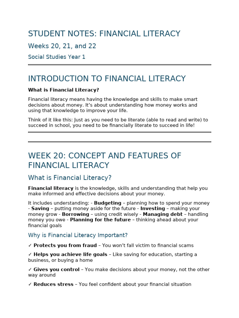 Student Notes Financial Literacy Weeks 20 21 22 | PDF | Credit ...