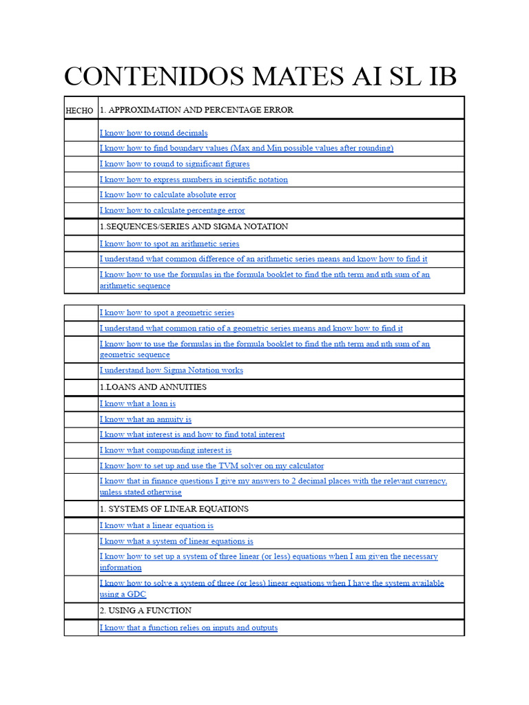 Maths Ai SL Checklist | PDF | Quartile | Exponential Function