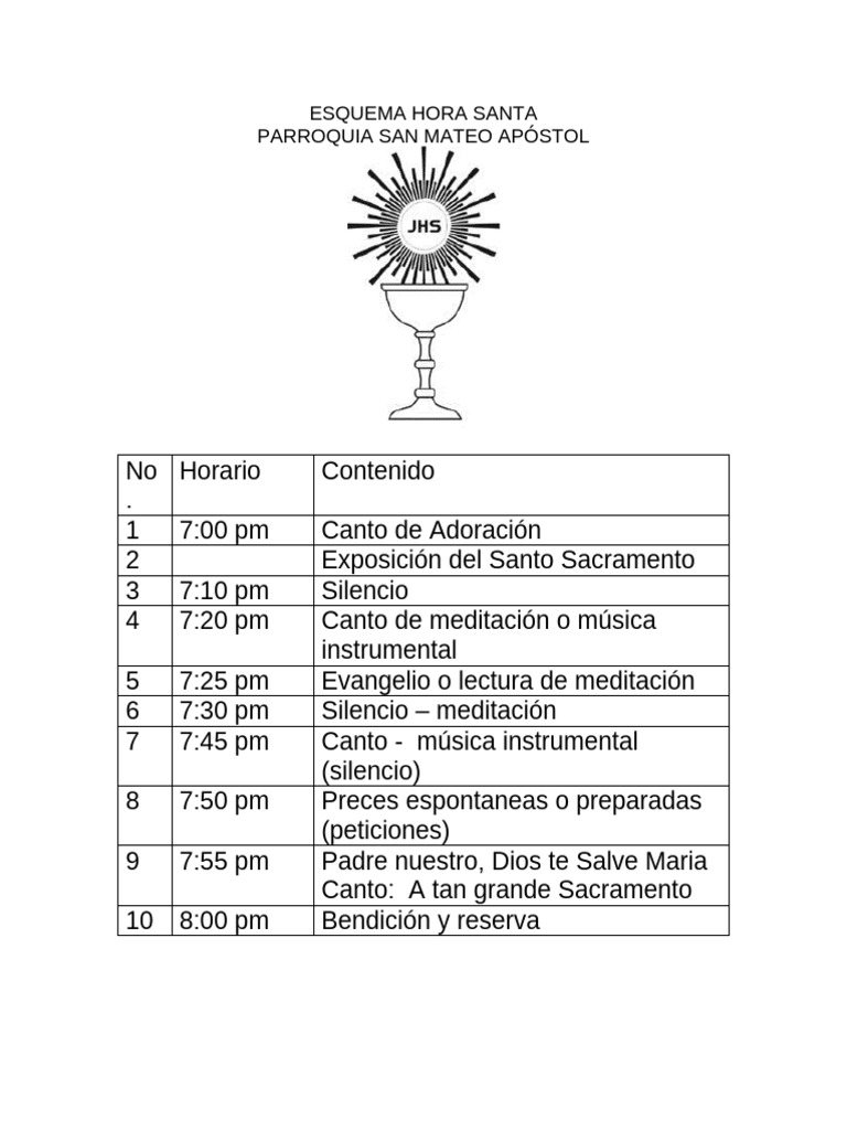 Esquema Hora Santa | PDF | Oración | Adoración Cristiana Y Liturgia