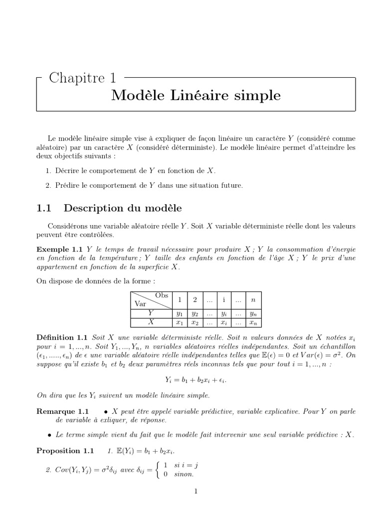 Chapitre 1 Modele Lineaire Simple | PDF | Méthode des moindres carrés ...