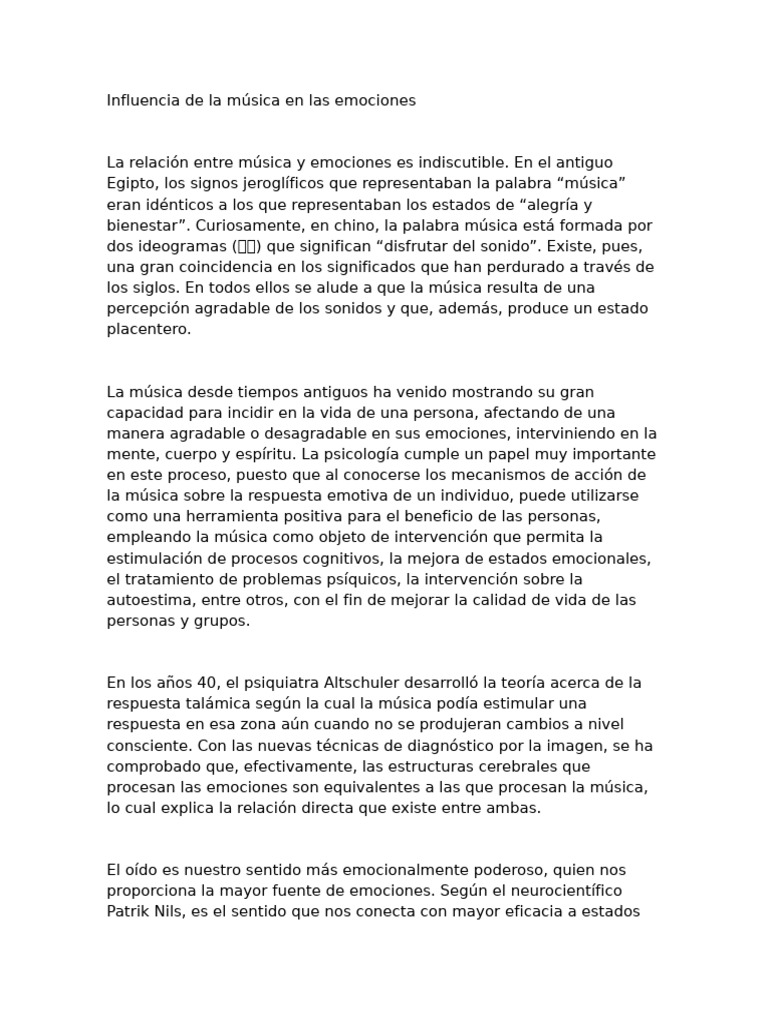 Influencia de La Música en Las Emociones | PDF | Las emociones | Ritmo