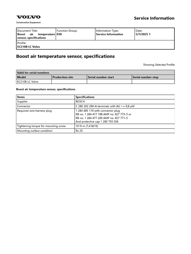 Boost Air Temperature Sensor, Specifications | PDF