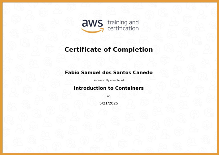 Introduction To Containers - AWS Course Completion Certificate | PDF