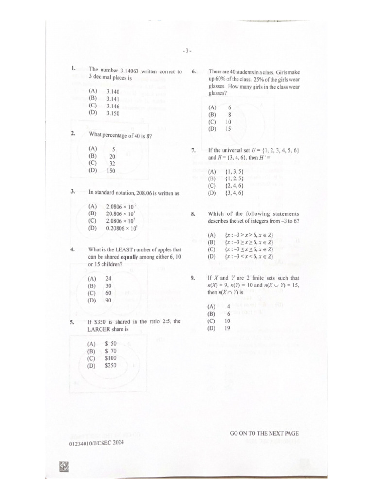 CSEC Mathematics January P1 2024 | PDF