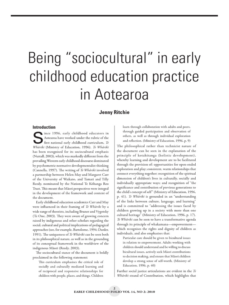 Ritchie J. 2010 Being Sociocultural Folio | PDF | Pedagogy | Māori People