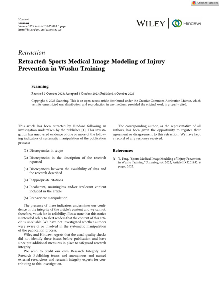 Scanning - 2022 - Feng - Retracted Sports Medical Image Modeling of ...