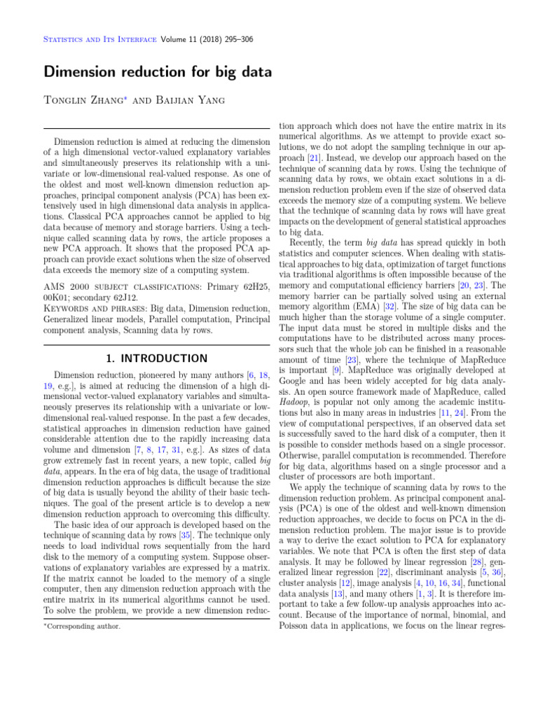 Dimension Reduction for Big Data | PDF | Principal Component Analysis ...