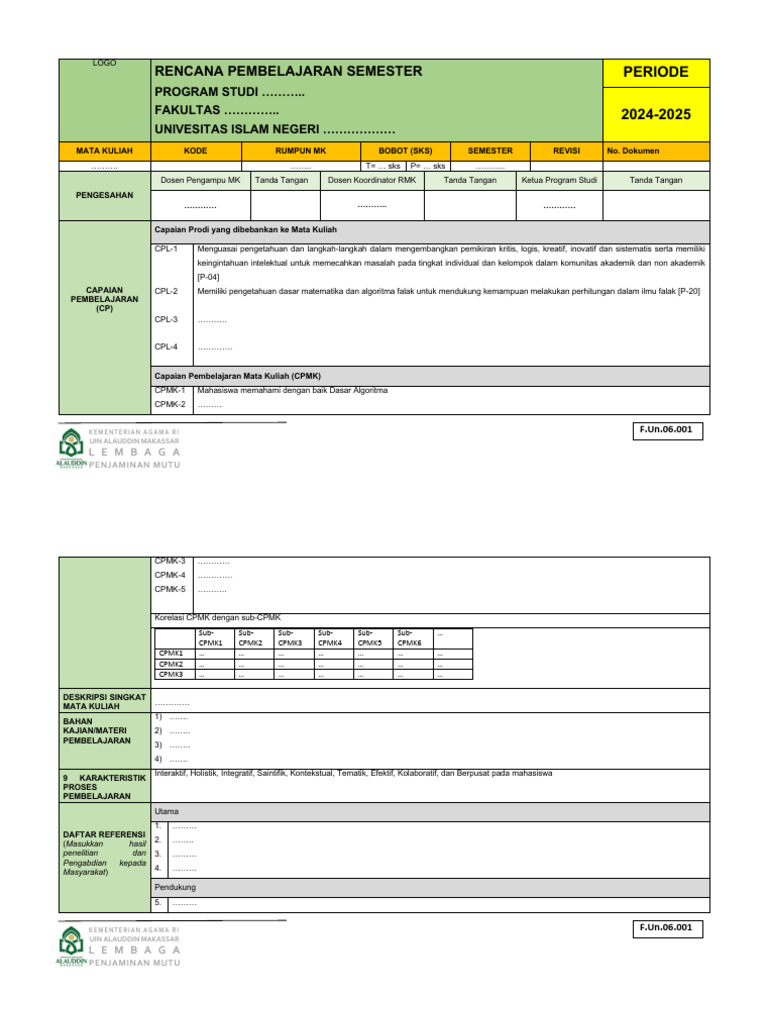 Contoh RPS Pembelajaran Kimia Pada Level Universitas | PDF
