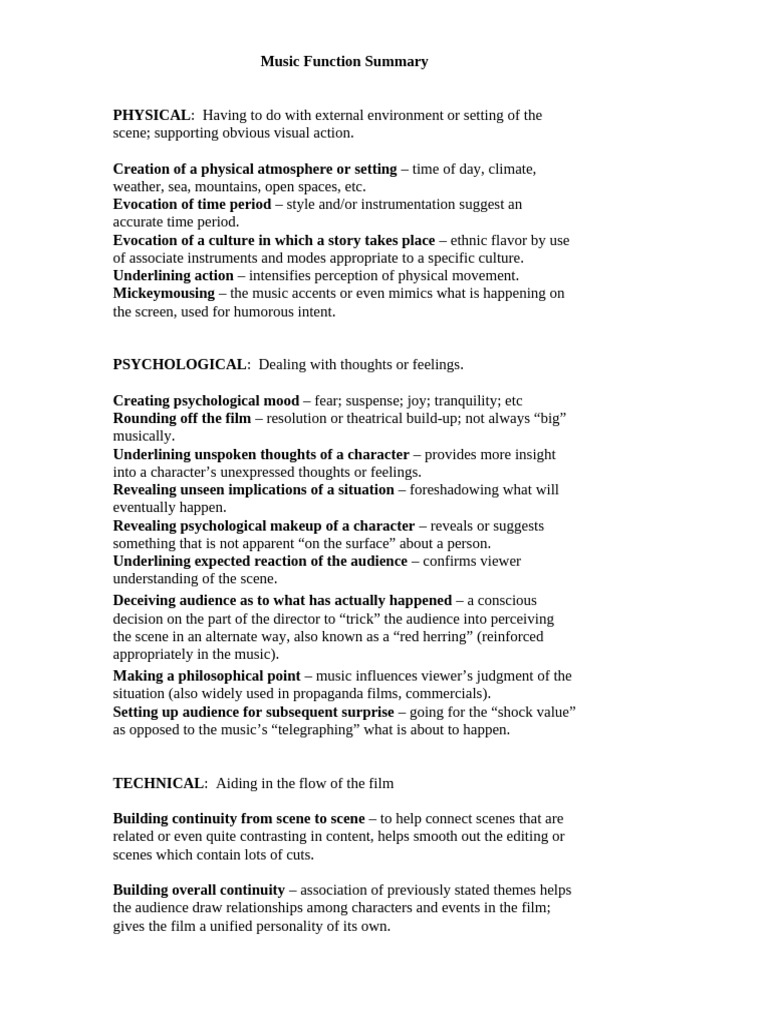 Music Functions Summary | PDF