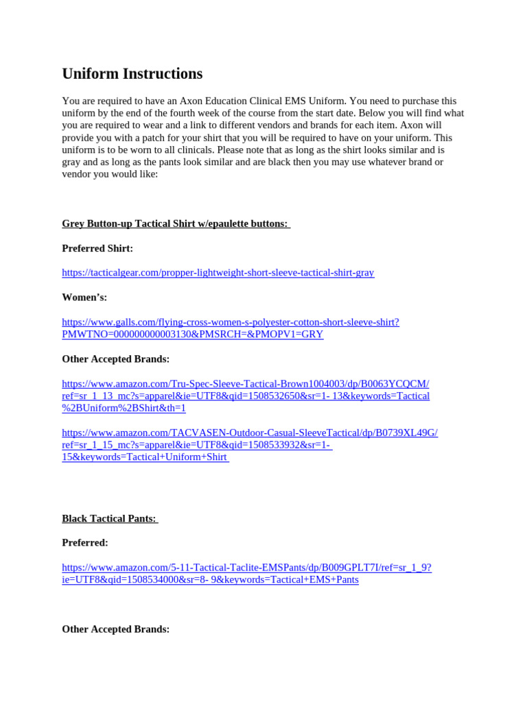 EMS Uniform Requirements | PDF | Military Personal Equipment | Clothing