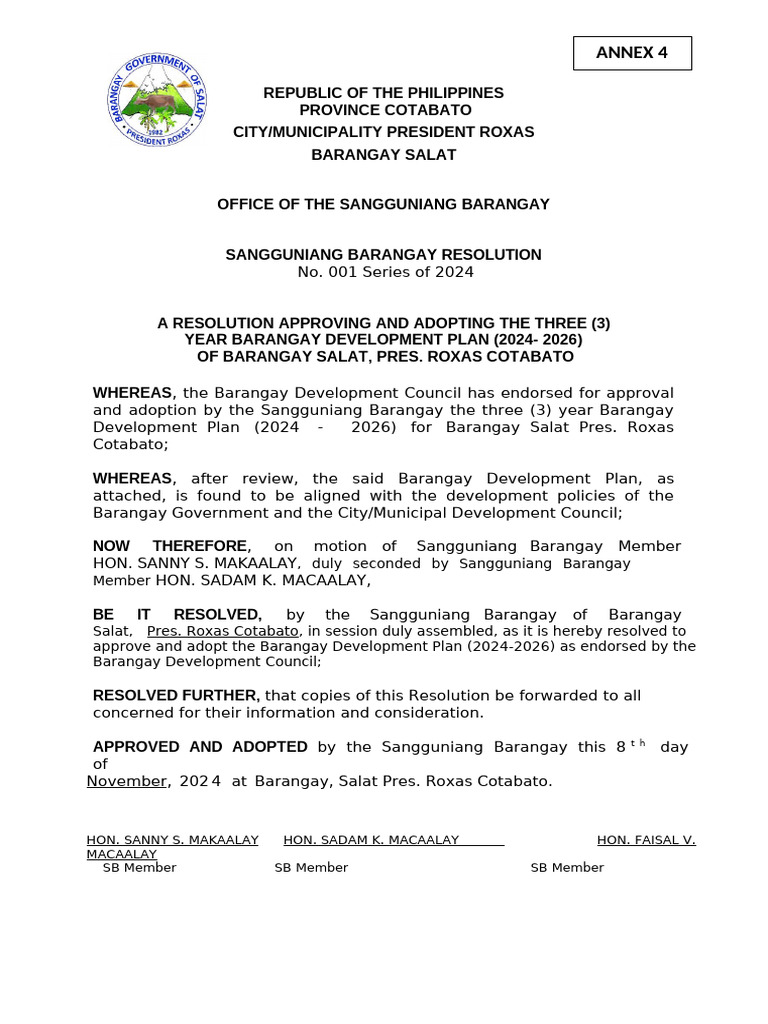 Annex 6 - SB Resolution Adopting The BDP - .7.19.2021 | PDF