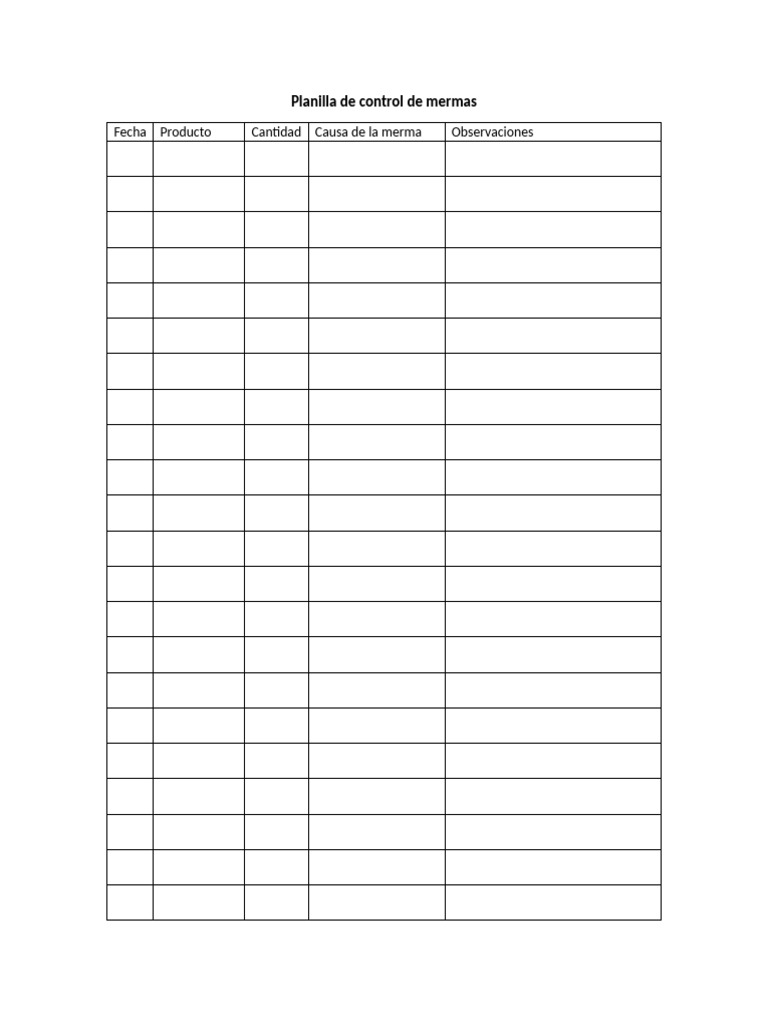 Planilla de Control de Mermas | PDF