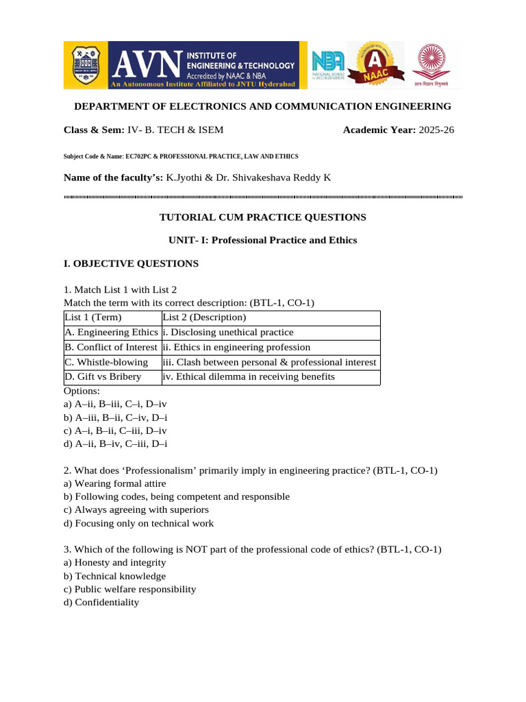 Pple Unit 1 Question Bank | PDF | Conflict Of Interest | Professional ...