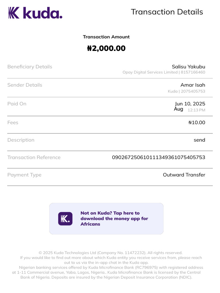 Transfer Receipt | PDF