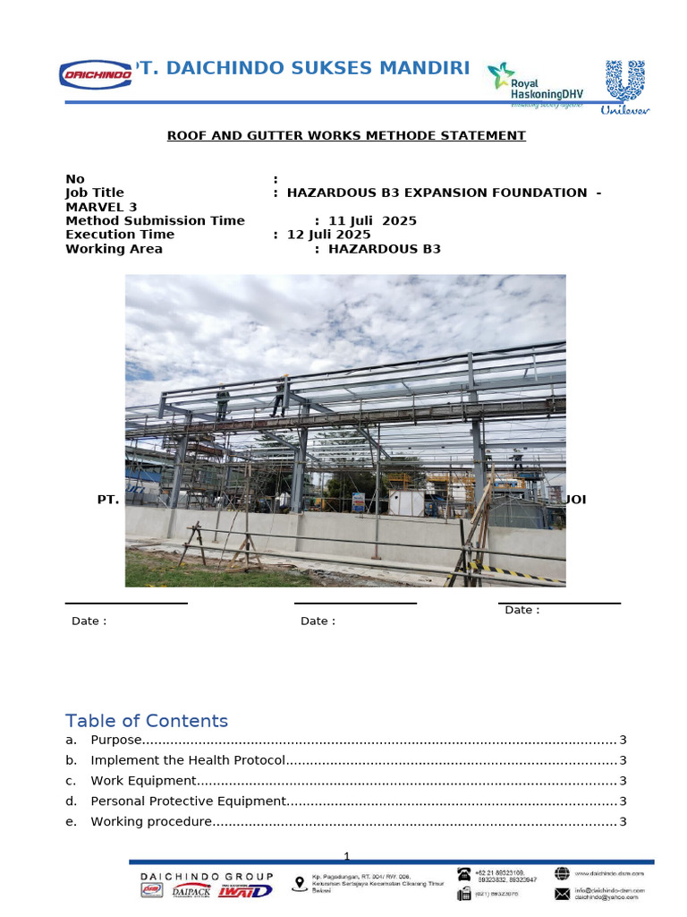 Work Method Statement of Roof Installation Hazardous | PDF | Roof ...