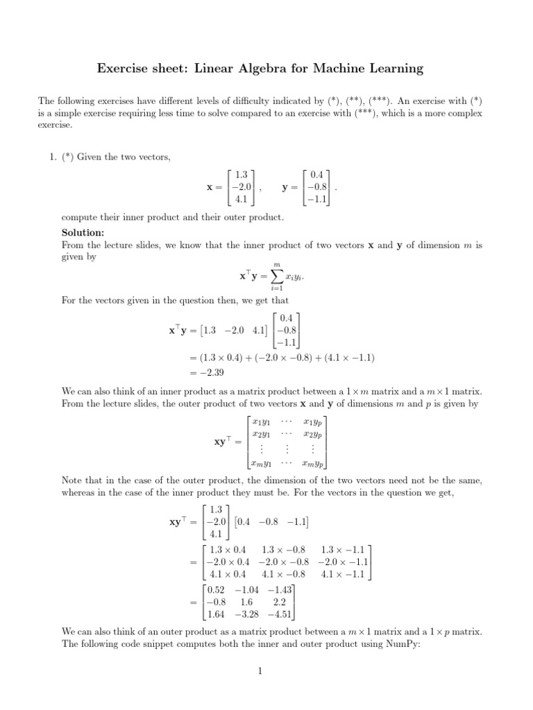 Exercises LinearAlgebra QuestionsAndAnswers | PDF | Matrix (Mathematics ...