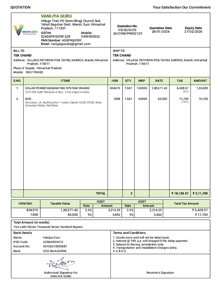 Tek Chand Quotation Vg Quo 25 26 Com Pmsg129 | PDF | Government ...