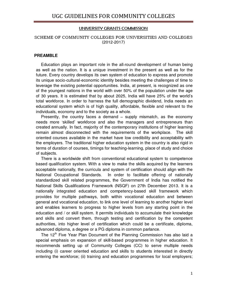 UGC Guidelines For Community College (Revised Final) | PDF | Vocational ...