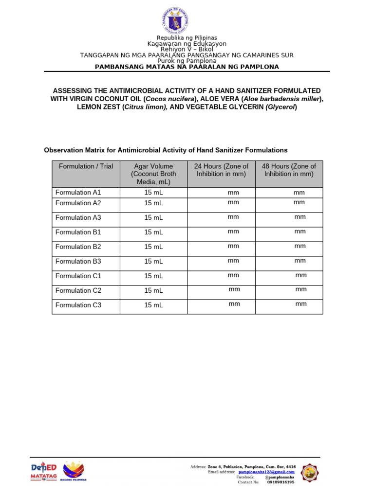 Observation Matrix Hand Sanitizer | PDF