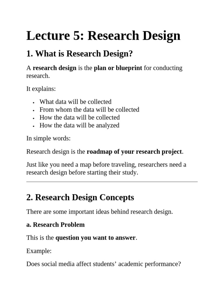 Lecture No 05 Research Design | PDF | Survey Methodology | Experiment