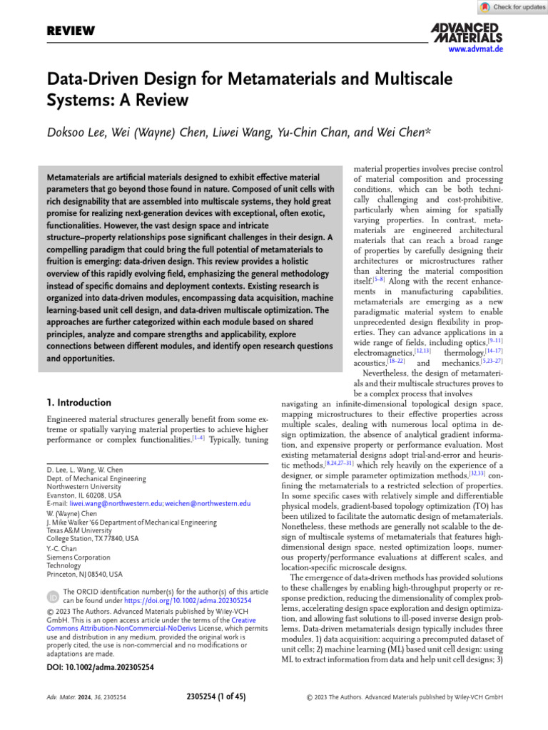 Advanced Materials - 2023 - Lee - Data Driven Design For Metamaterials ...