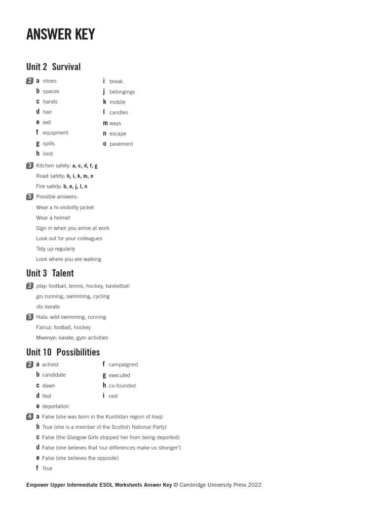 Empower Second Edition Upper Intermediate Answer Key | PDF