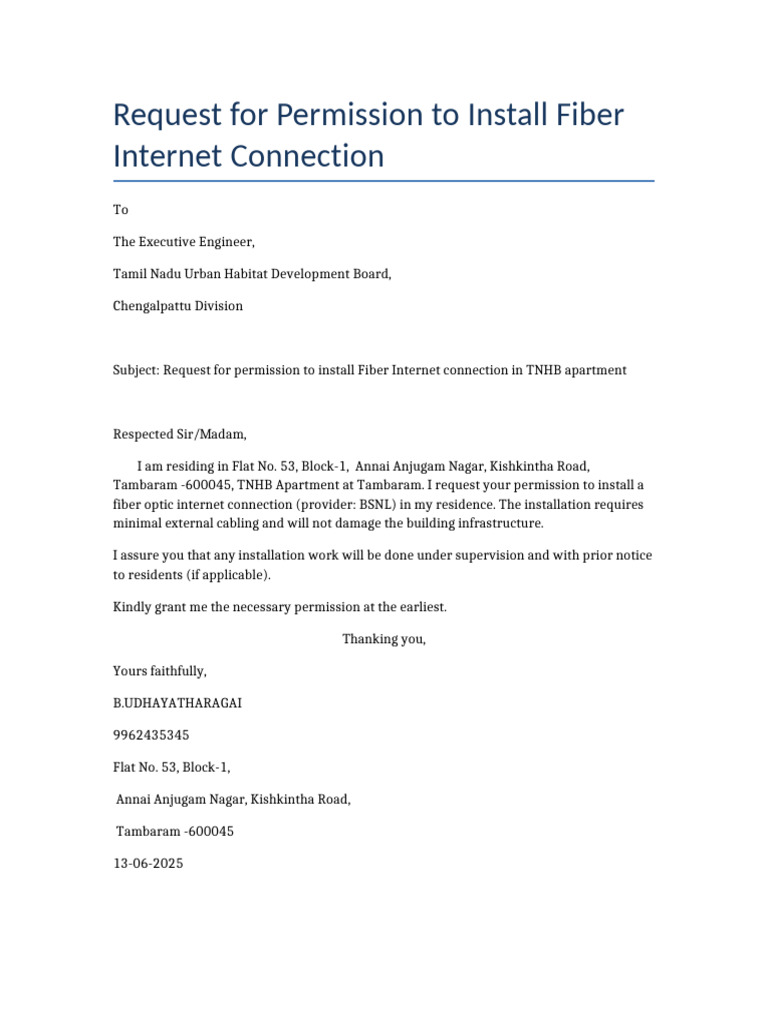 Fiber Installation Permission Request | PDF