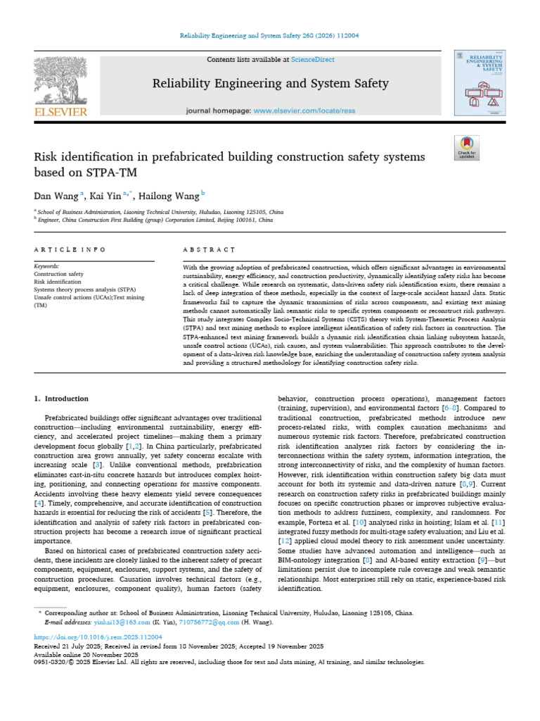 Risk Identification in Prefabricated Building Construction Safety ...