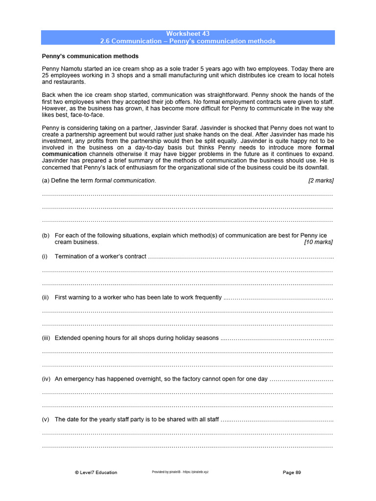 Communication Worksheet | PDF | Business | Economies