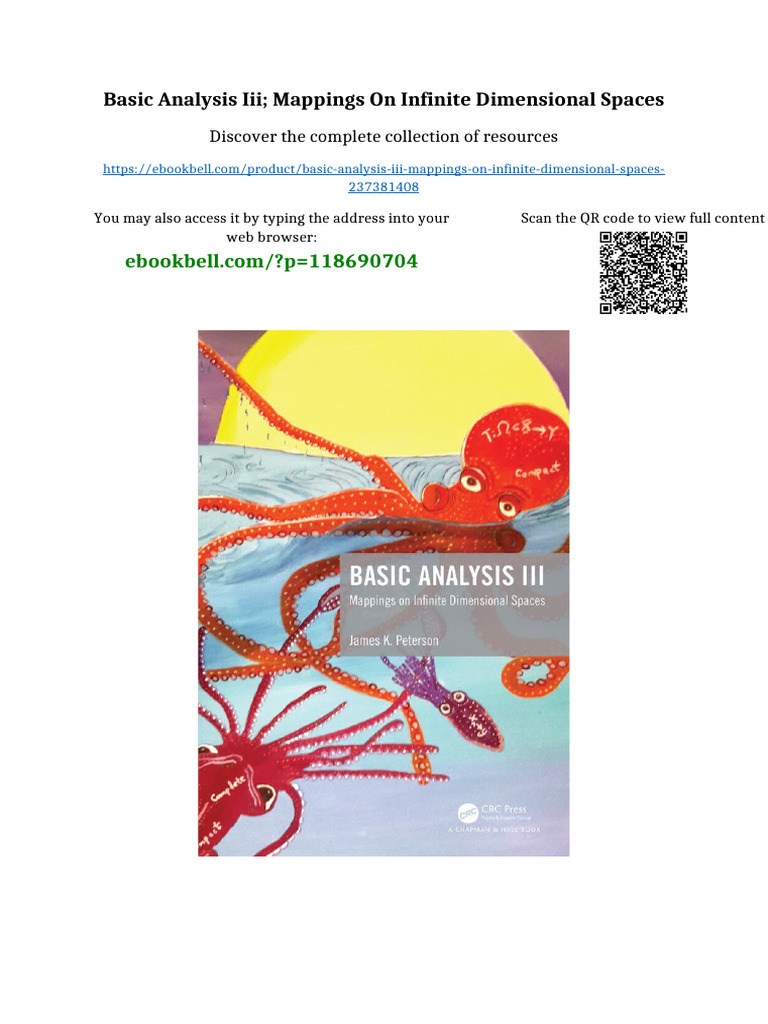 Basic Analysis III; Mappings on Infinite Dimensional Spaces available ...