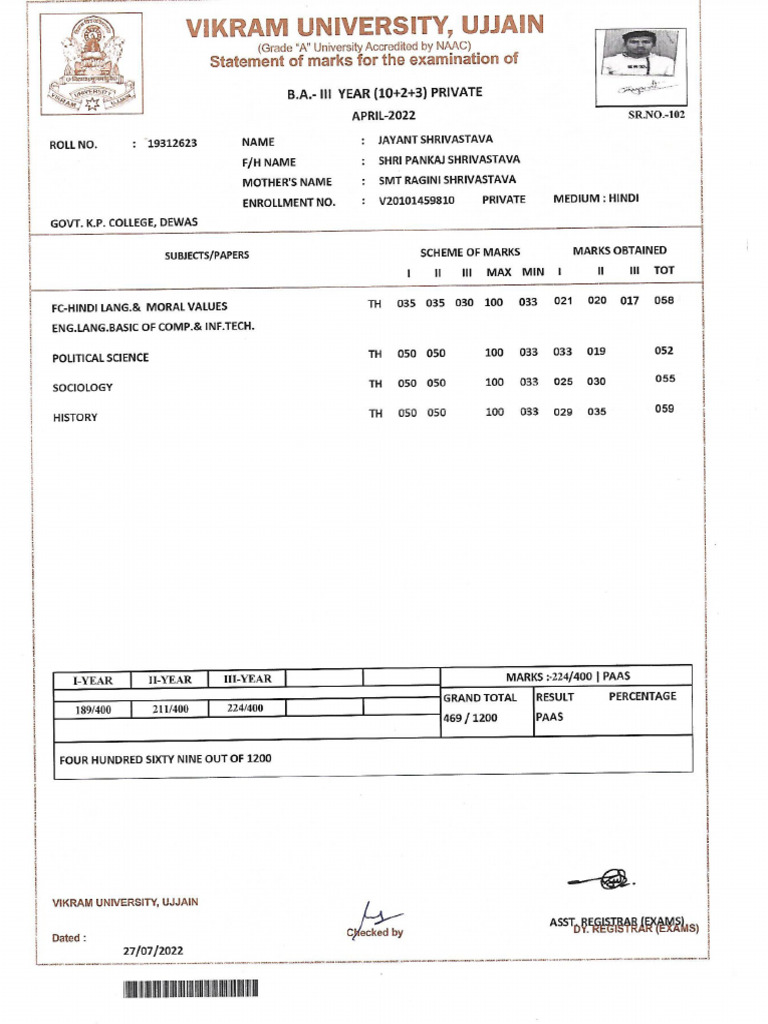 Final Year Marksheet | PDF