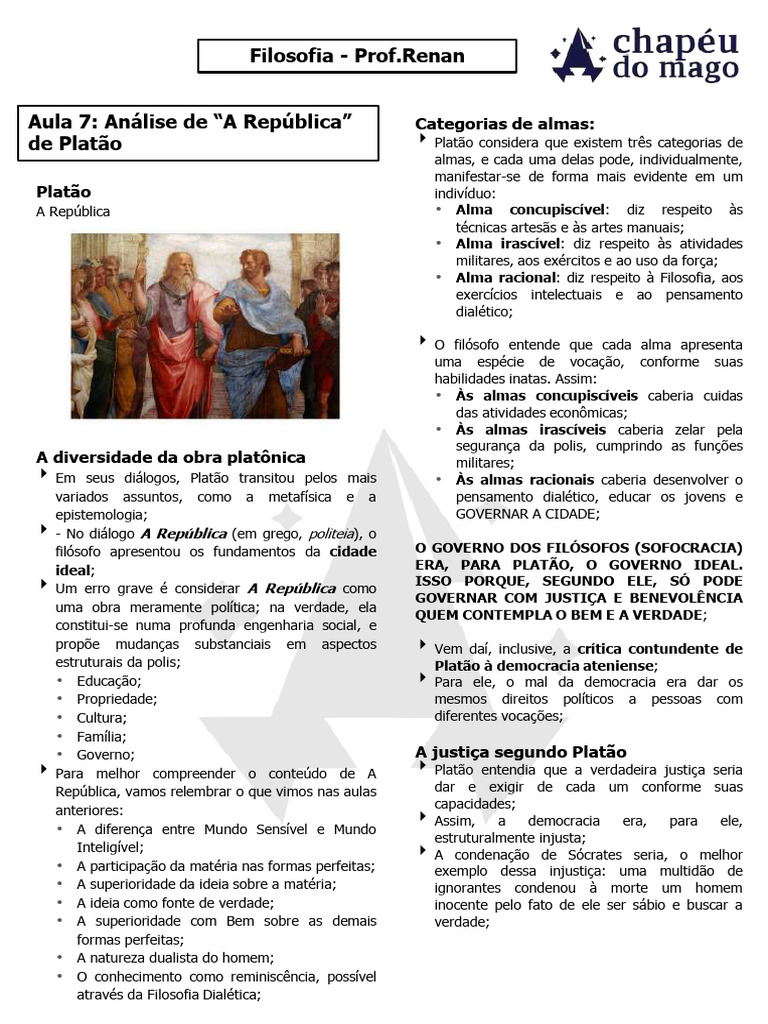 Aula 7 - Análise de "A República" de Platão PDF | PDF | Platão | Justiça