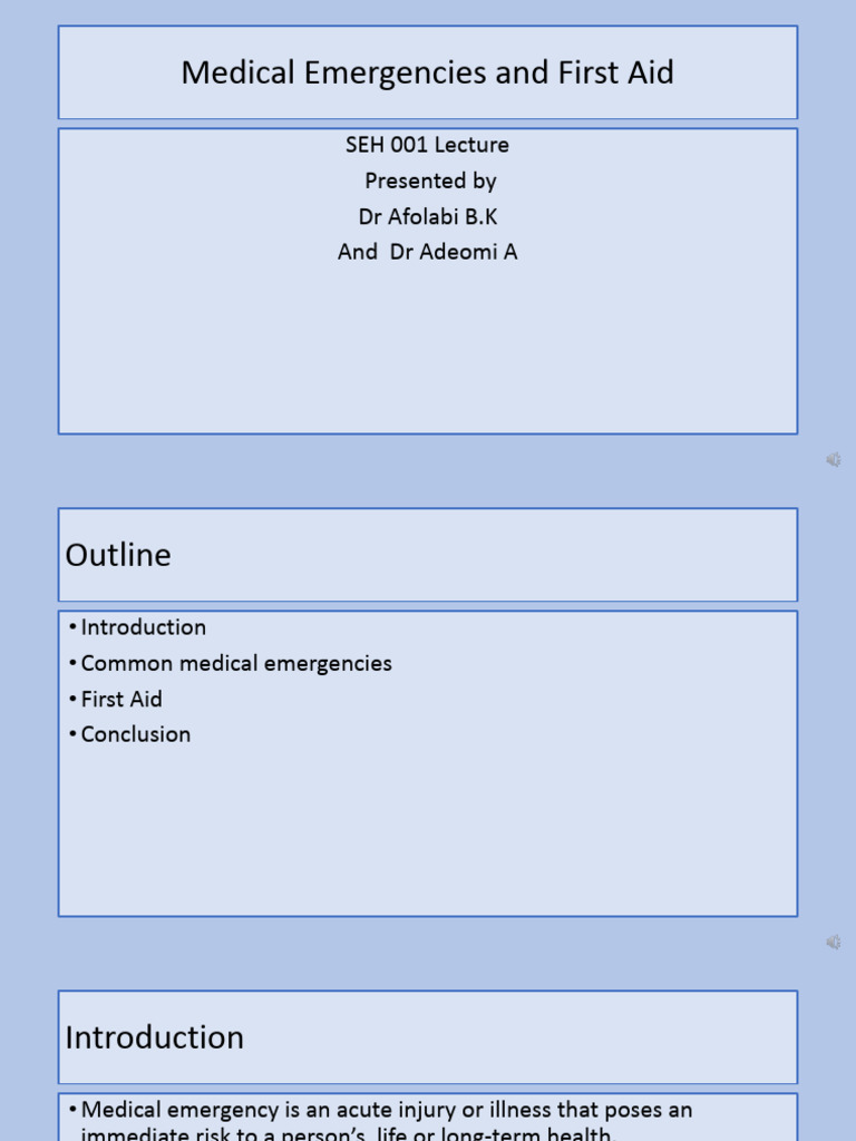 Lecture 8_Medical Emergencies and First Aid Powerpoint.pptx | PDF ...