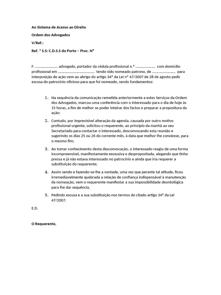 Pedido de Escusa | PDF