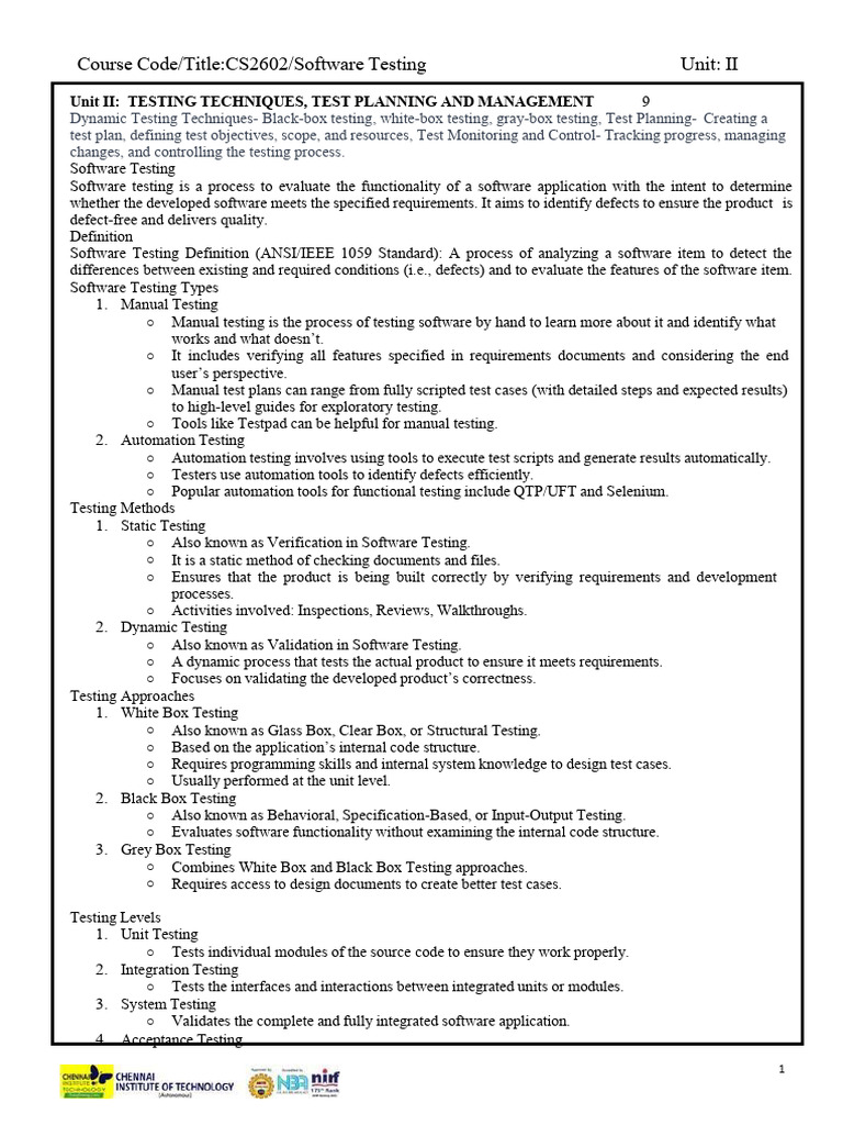 ST Full Notes | PDF | Software Testing | It Service Management