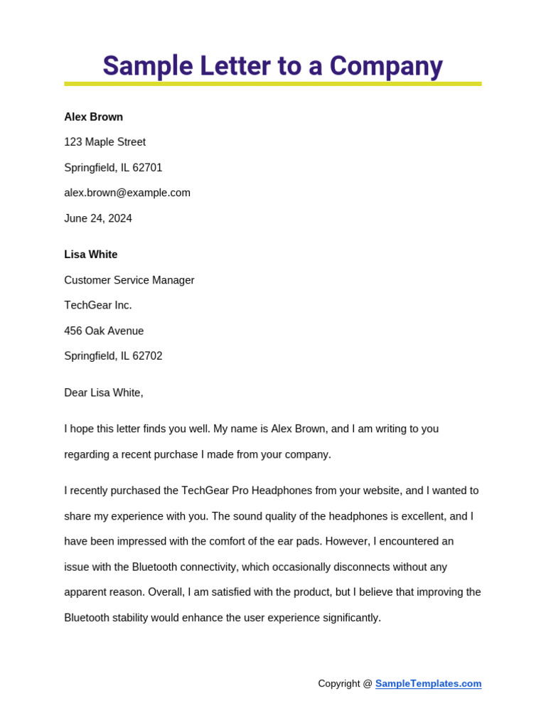 Sample Letter To A Company | PDF