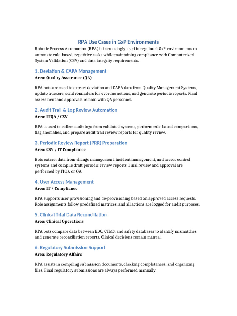 RPA Use Cases in GXP Environments | PDF