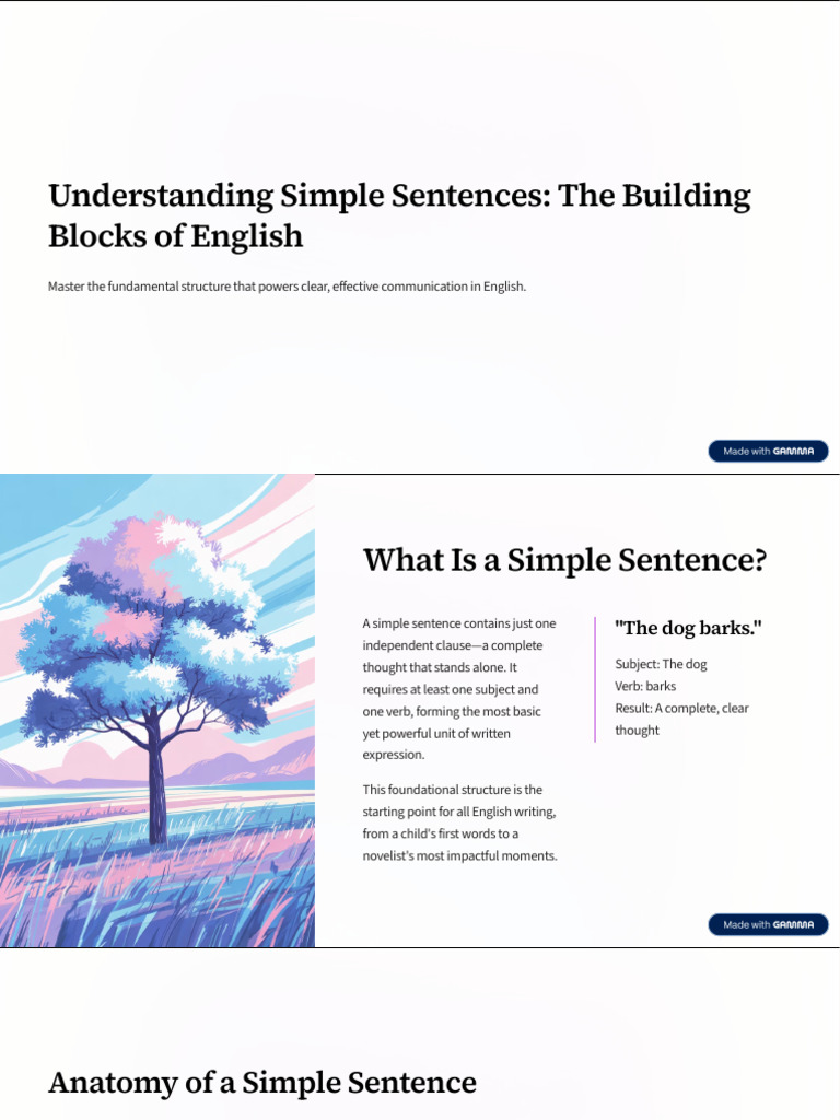Understanding Simple Sentences The Building Blocks of English | PDF ...