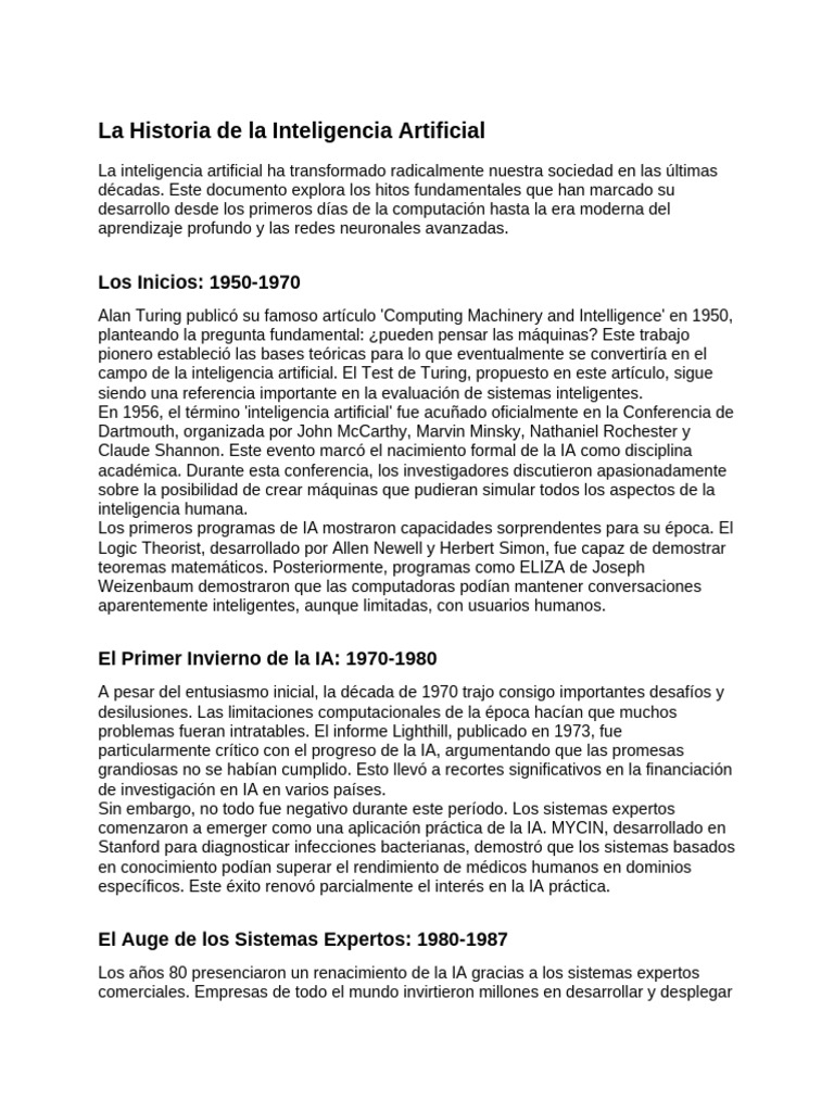 Historia de La IA | PDF | Inteligencia artificial | Inteligencia (IA) y ...