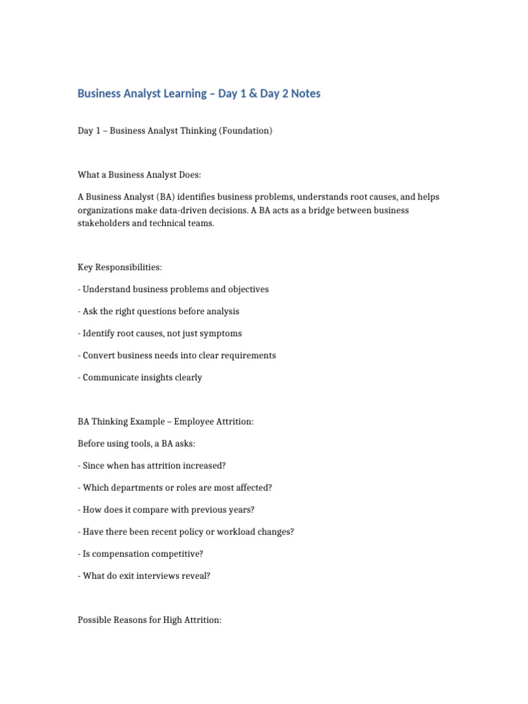 Business Analyst Day1 Day2 Notes | PDF