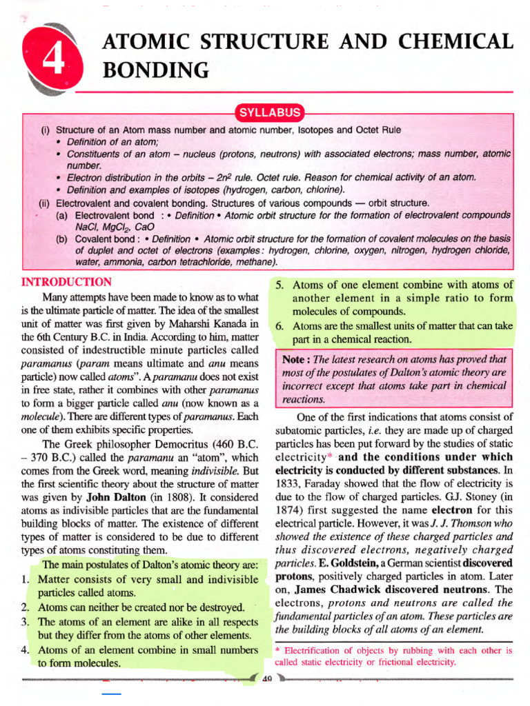 Chemistry Selina Chapter 4 Atomic Structure and Chemical Bonding | PDF ...