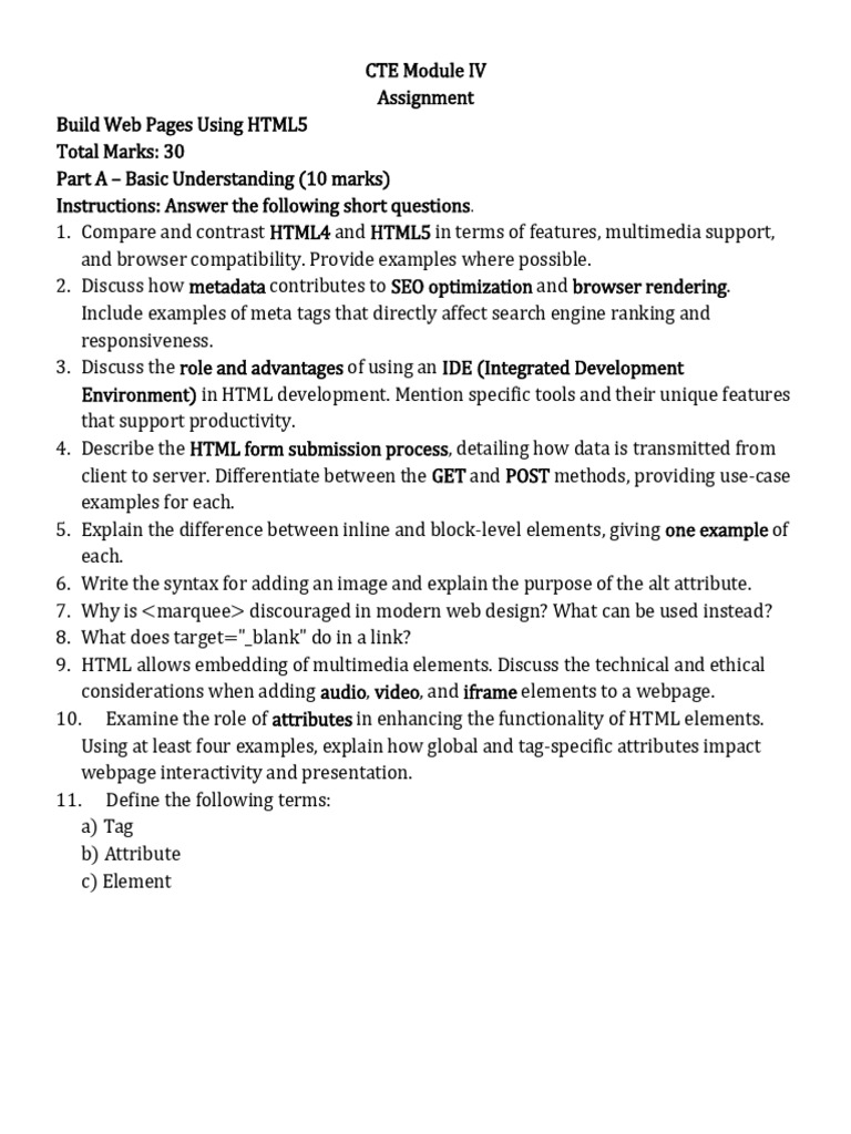 CTE Module IV Practical Worksheet | PDF | Html | Html Element