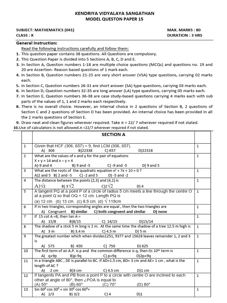 Sample Paper 15 | PDF | Circle | Geometry
