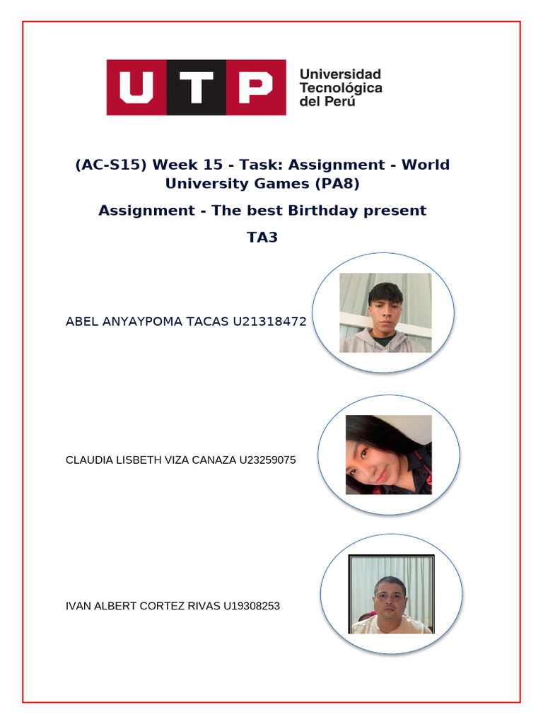 AC S15 Week 15 Task Assignment World University Games PA8 | PDF