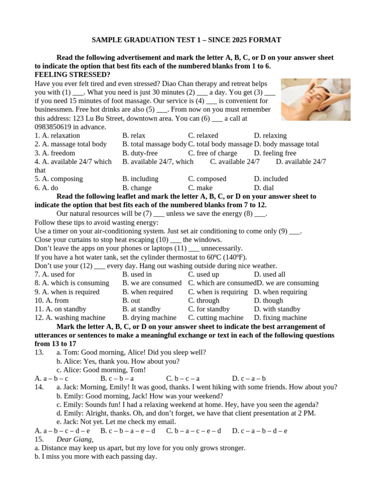 Bản sao SAMPLE GRADUATION TEST 1 | PDF | Engines | Biofuel