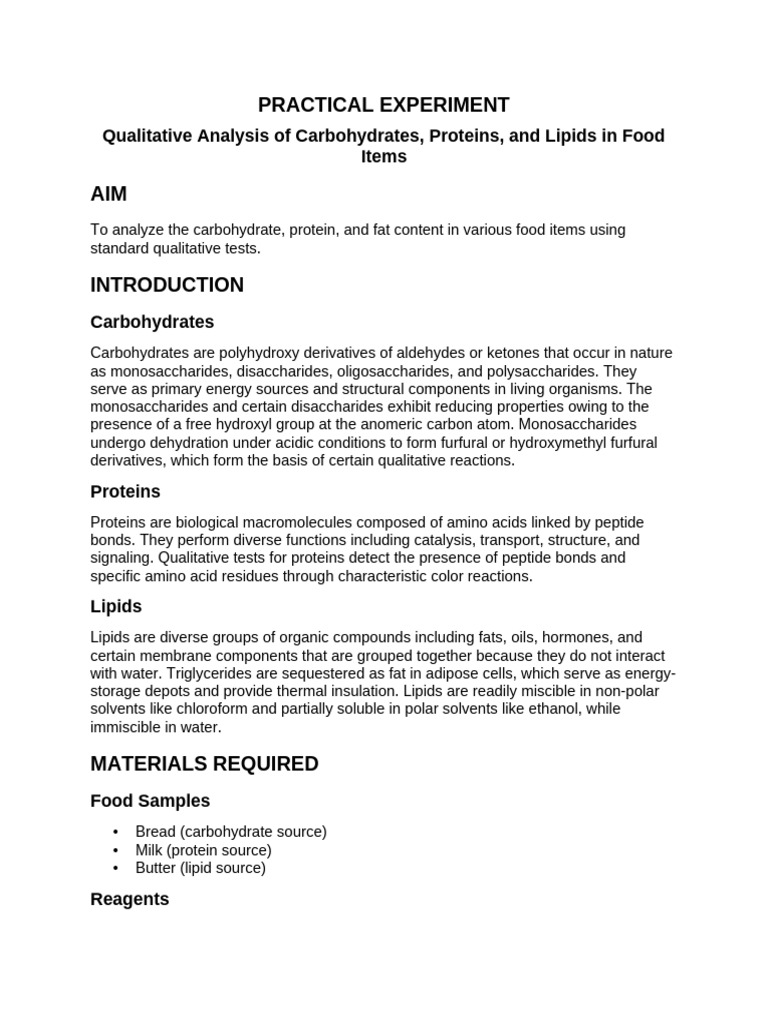 Food Components Analysis | PDF | Proteins | Carbohydrates