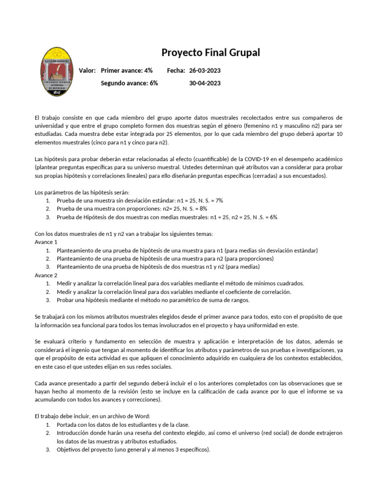 Proyecto Final Grupal (1) | PDF | Muestreo (Estadísticas) | Desviación ...