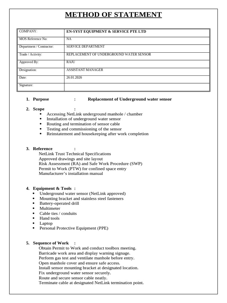 Method of Statement (Template) | PDF